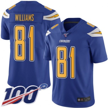 Los Angeles Chargers NFL Football Mike Williams Electric Blue Jersey Men Limited 81 100th Season Rush Vapor Untouchable